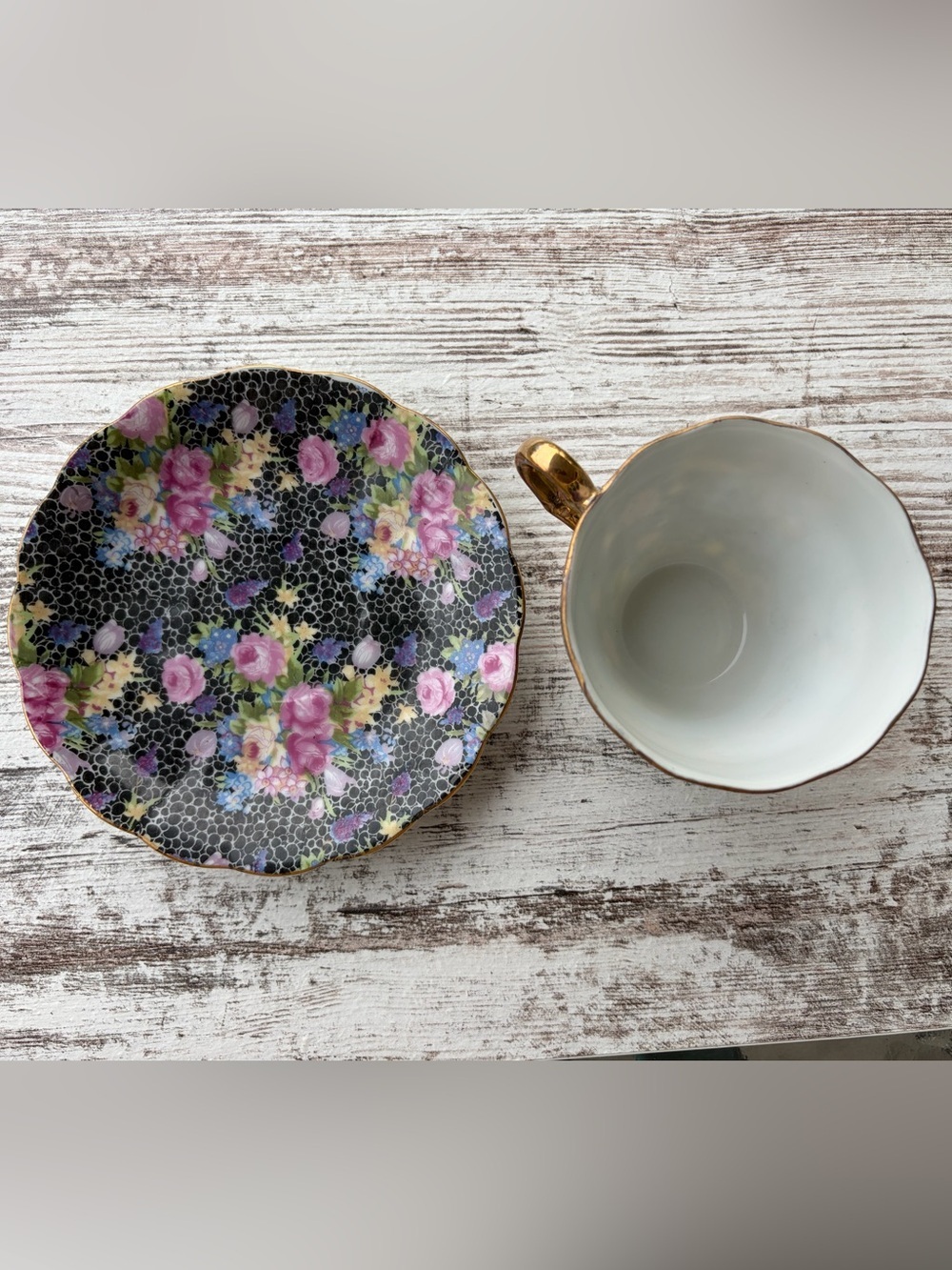 VTG Japanese Porcelain Chintz Floral Tea Cup & Saucer - Picture 2 of 7